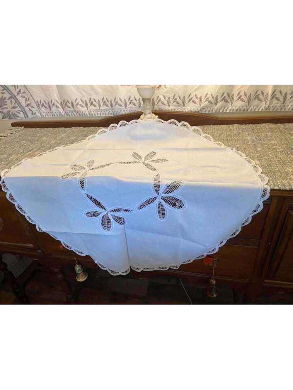 Vintage threadwork square tablecloth